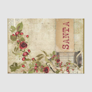 Papier Mousseline Ephemera Noël Rose Bird Cage Père Noël Découpage