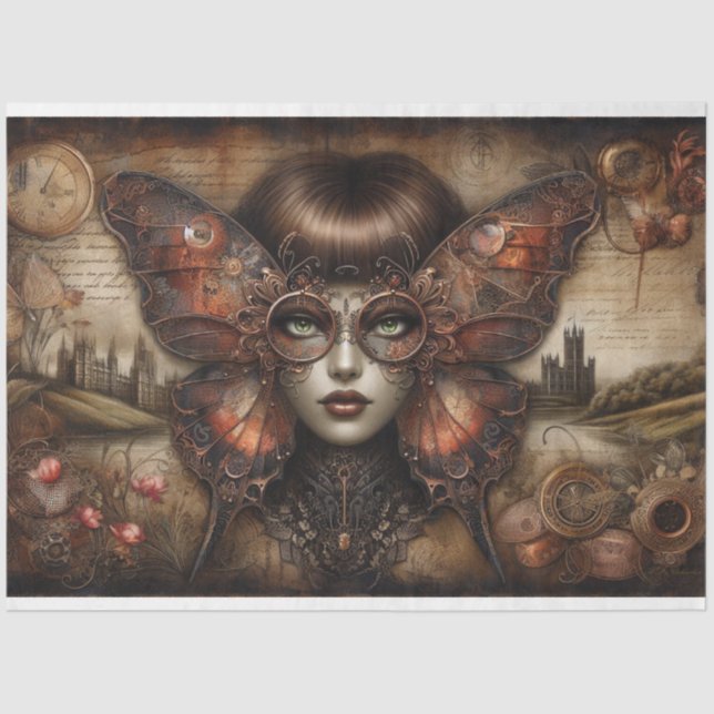 Papier Mousseline Ephemera Victorian Lady Gothique Papillon Découpag (Recto)