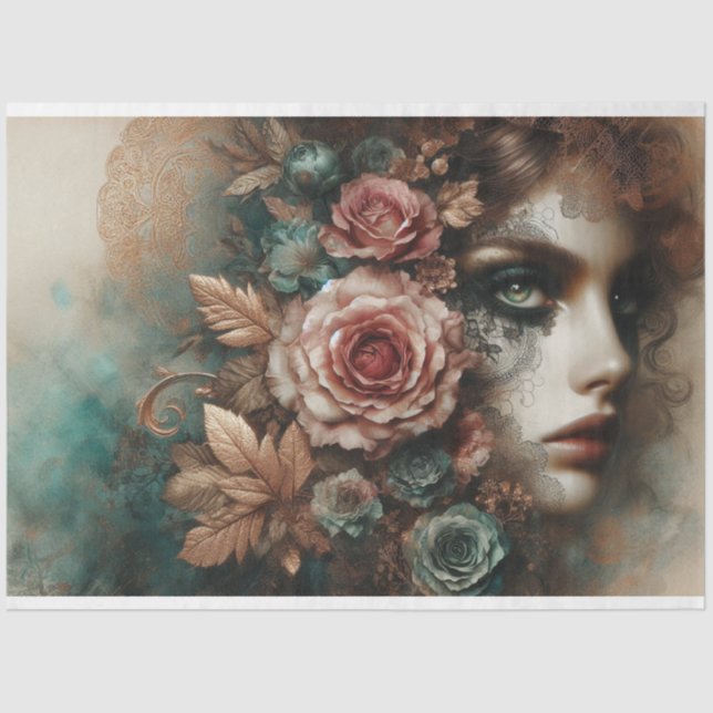 Papier Mousseline Ephémère Dame victorienne, Découpage florale gothi (Recto)