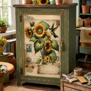 Papier Mousseline Éphemère découpage fleur de tournesol et colibri v