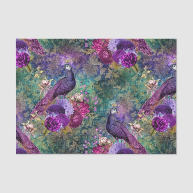 Papier Mousseline Ephémère Découpage Peacock Papier Tissu (Recto)