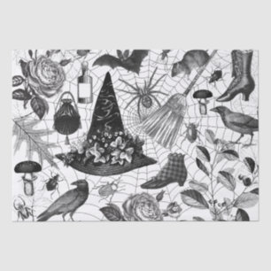 Papier Mousseline Ephémère d'Halloween florale sorcière vintage