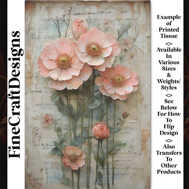 Papier Mousseline Ephémère florale chic Shabby Peach BP7A Decoupage (Créateur téléchargé)