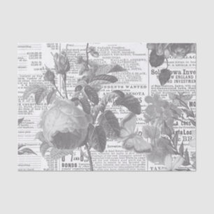 Papier Mousseline Ephémère florale du journal noir et blanc