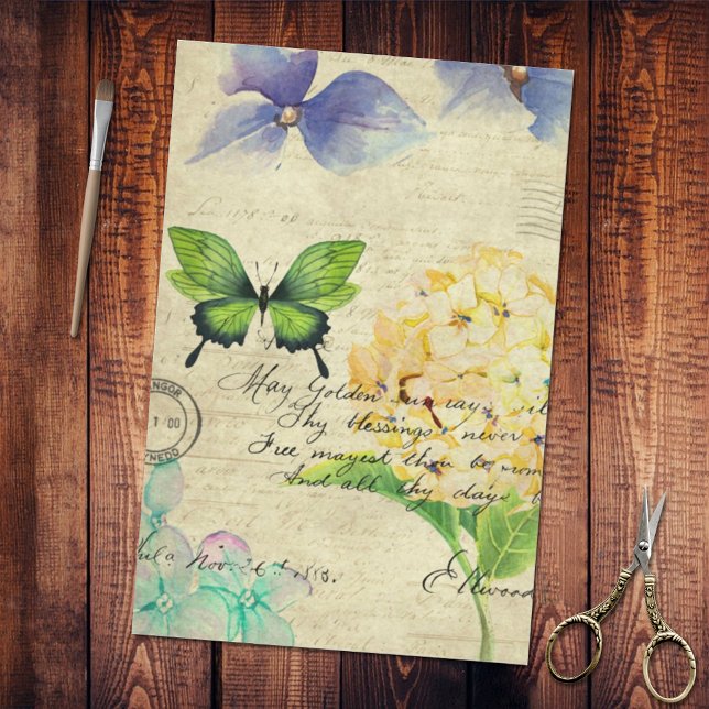Papier Mousseline Éphémère florale papillon, écriture manuscrite Déc (Créateur téléchargé)