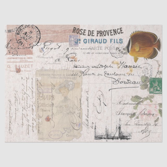 Papier Mousseline Éphémère française Écritures postales Lady Tissue  (Recto)