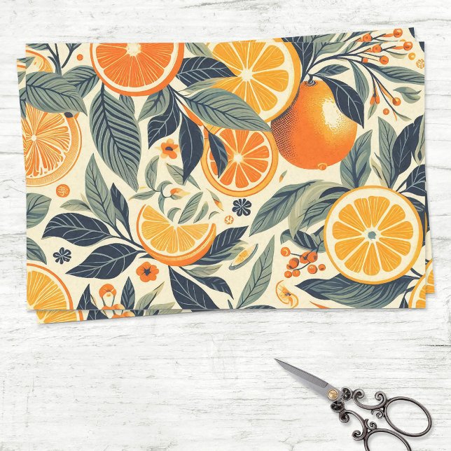 Papier Mousseline Ephémère Motif Oranges rétro Découpage (Créateur téléchargé)