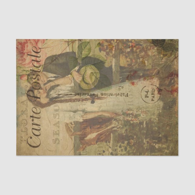 Papier Mousseline Ephémère romantique Couple Floral Découpage (Recto)
