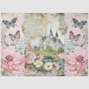 Papier Mousseline Ephémère Vintage rose Collage Découpage