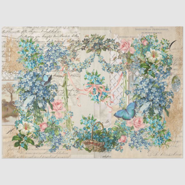 Papier Mousseline Éphémérite victorien Forget-Me-Not Collage 2 (Recto)