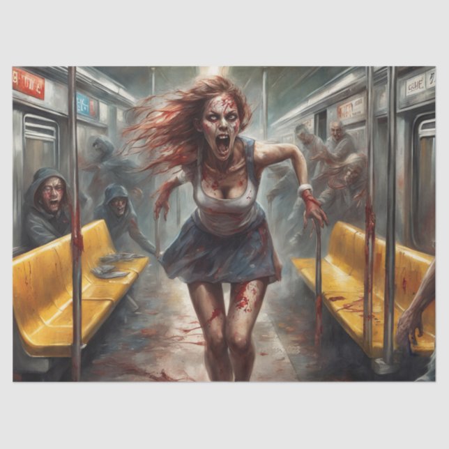 Papier Mousseline Épidémie De Zombie Sur La Découpage Du Train (Recto)