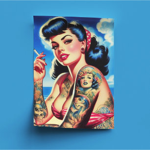 Papier Mousseline Épinglette d'été rétro tatouée Bikini