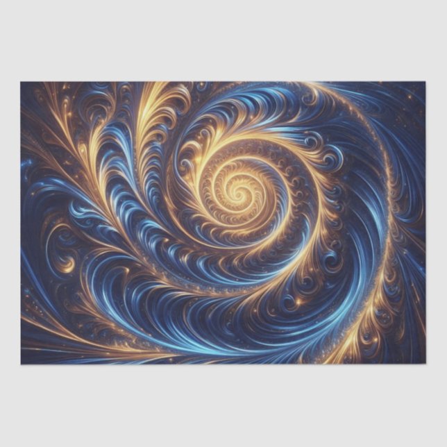 Papier Mousseline Espace Abstrait moderne Royal Blue et Gold Swirls (Recto)