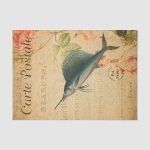 Papier Mousseline Espadon vintage Type Poisson Floral Français