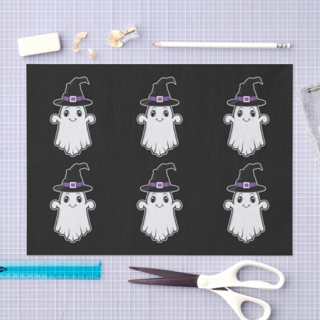 Papier Mousseline Esprits fantômes avec sorcière Casquette Motif Hal (Artisanat)