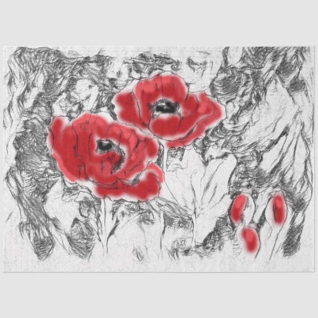 Papier Mousseline Esquisse crayon dessiné main de fleurs de pavot ro (Recto)