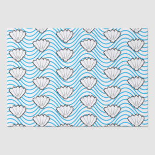 Papier Mousseline Esquisses de coquillage Motifs de vague blanc et b
