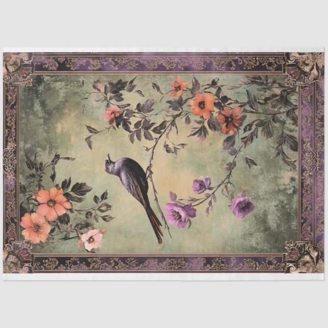 Papier Mousseline Esthétique orientale, Chinoiserie Bird & Floral (Recto)