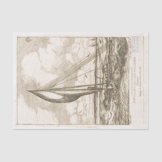 Papier Mousseline Etching français sur le voilier en eau libre (Recto)