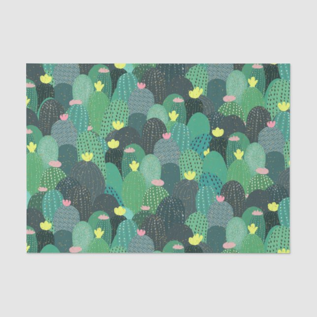 Papier Mousseline Été Vert Turquoise Cactus Gold points Design migno (Recto)