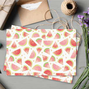 Papier Mousseline Eté Watermelon Slices & Gold Heart Motif
