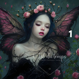 Papier Mousseline Ethereal Fairy Surrounded By Vibrant Pink Roses