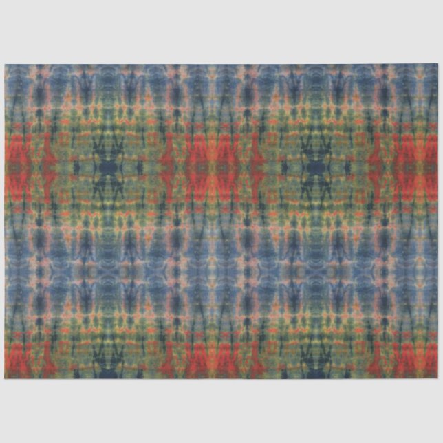 Papier Mousseline Ethnic Blue Green Tie Dye Motif traditionnel (Recto)