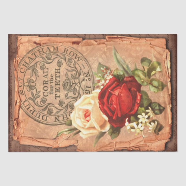 Papier Mousseline Étiquette vintage et illustrations Chic Shabby (Recto)