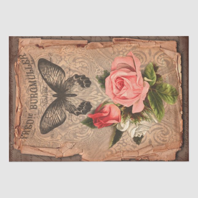 Papier Mousseline Étiquette vintage et illustrations Chic Shabby (Recto)