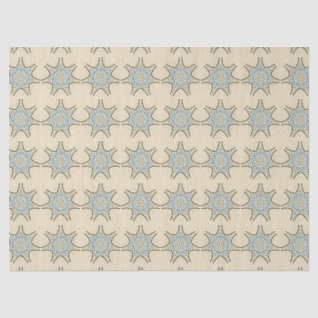 PAPIER MOUSSELINE ÉTOILES AVEC FLEURS CRÈME BLEU (Recto)