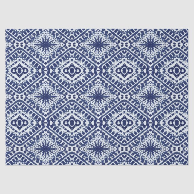 Papier Mousseline Étoiles Batik géométriques Bleues Bleues de la Mar (Recto)