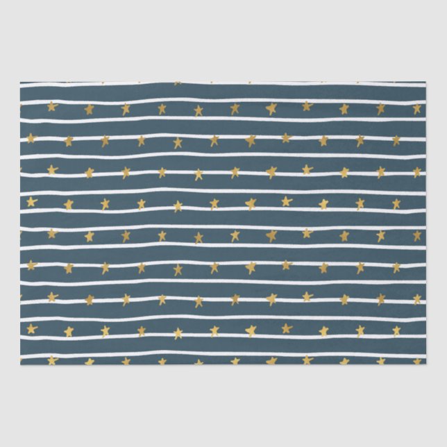 Papier Mousseline Etoiles Bleues Bleues Or (Recto)