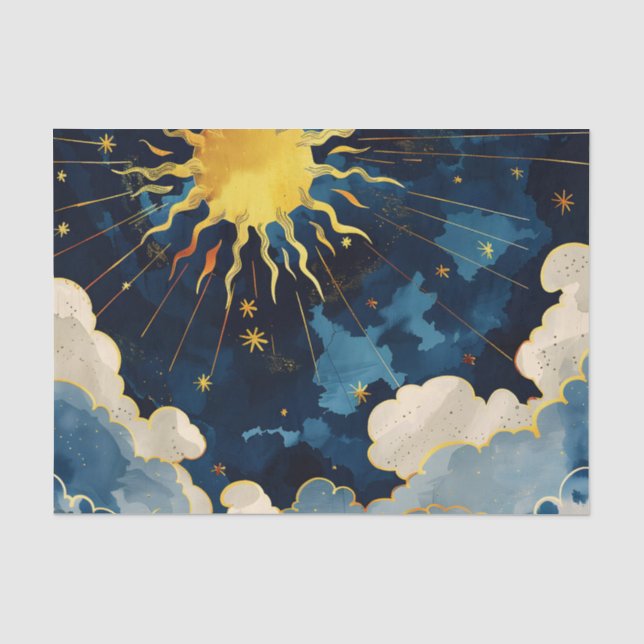 Papier Mousseline Étoiles célestes et nuages bleus modernes (Recto)