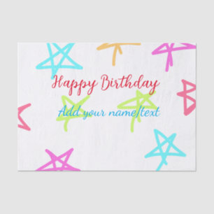 Papier Mousseline Etoiles colorées heureux anniversaire ajouter nom