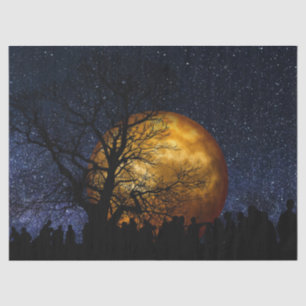 Papier Mousseline Étoiles De Nuit Sombre Énorme Super Moon Tree Pers