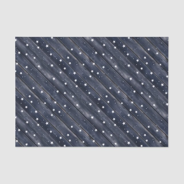 Papier Mousseline Étoiles en Bois Bleu Rustique  (Recto)