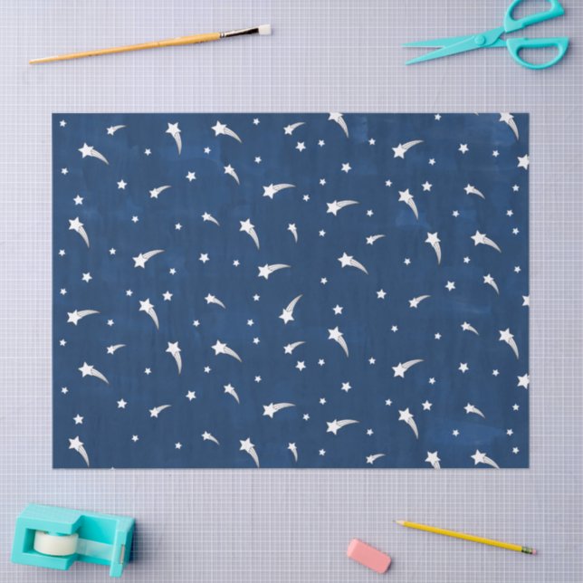 Papier Mousseline Étoiles Filantes Aquarelle Bleu Marine (Artisanat)