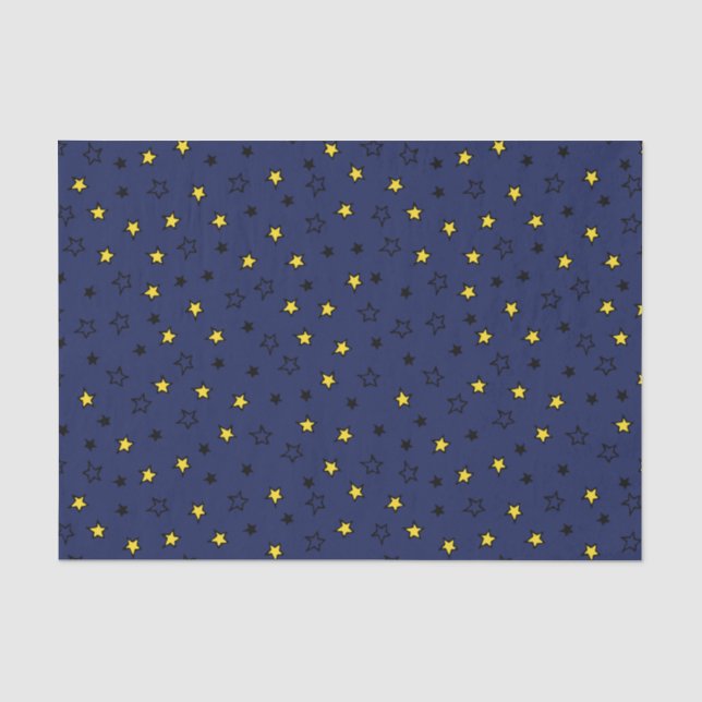 Papier Mousseline Etoiles Jaunes de nuit sur Motif bleu marine (Recto)