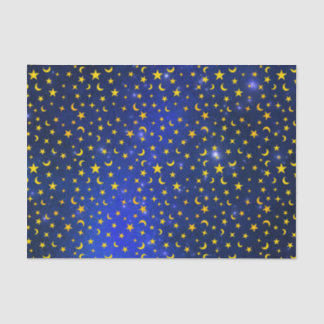 Papier Mousseline Etoiles jaunes et Galaxie bleue