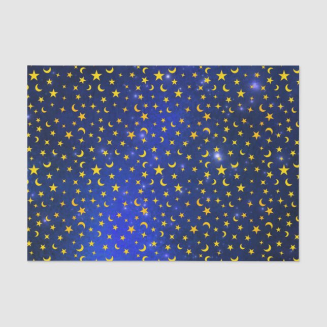 Papier Mousseline Etoiles jaunes et Galaxie bleue (Recto)