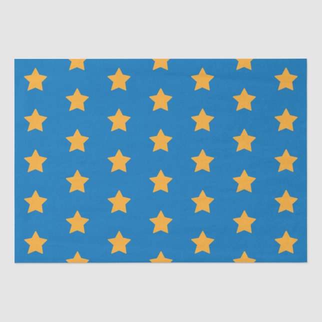 Papier Mousseline Etoiles Jaunes Motif géométrique bleu étoile (Recto)