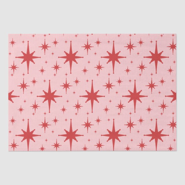 Papier Mousseline Étoiles rétro milieu du siècle moderne rose et rou (Recto)