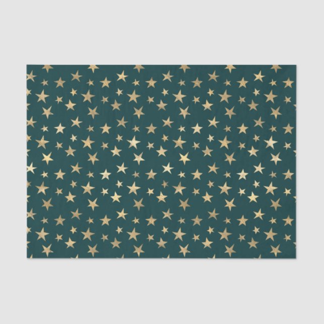 Papier Mousseline Étoiles turquoises et d'or (Recto)
