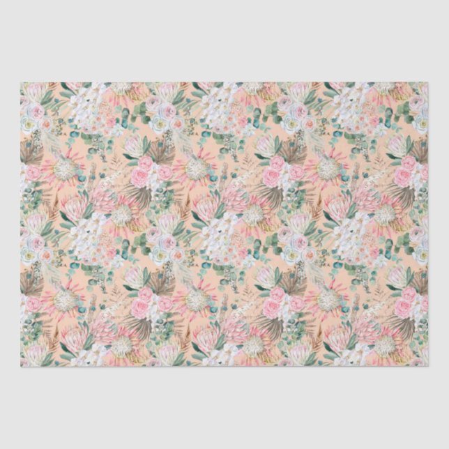 Papier Mousseline Eucalyptus Rose Blanc Floral Boho Naissance (Recto)