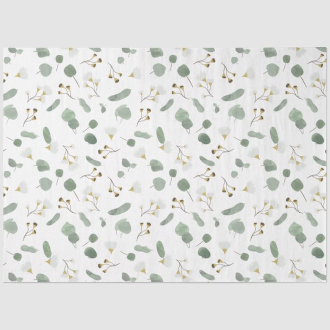 Papier Mousseline Eucalyptus Vert Argent Dollar Gum Blossoms (Recto)