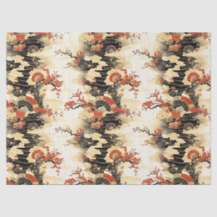 Papier Mousseline Éventail motif fleur de cerisier japonais (3)