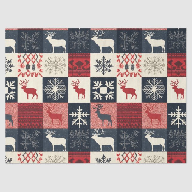 Papier Mousseline Fair Isle Patchwork | Reindeer (Recto)