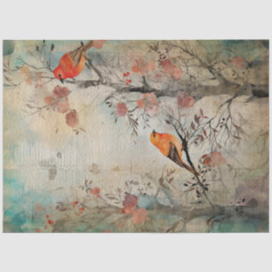 Papier Mousseline Fairy Land Spring Forest Orange Birds