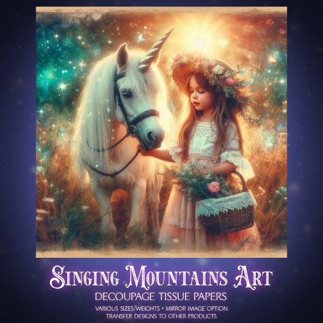 Papier Mousseline Fairytale Fantasy Unicorn With Girl Decoupage (Créateur téléchargé)