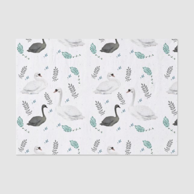 Papier Mousseline Fairytale Swan Illustration Folk Botanical (Recto)
